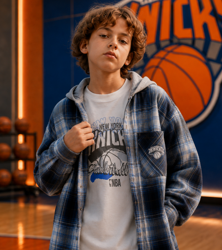 NBAKIDS NEW YORK NICKS OVERFIT CHECK SHIRTS JACKET